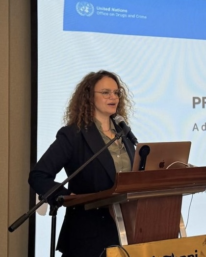 Noemi Tambe Financial Crime advisor Noemi Tambe speaking at a United Nations event on financial crime and compliance
